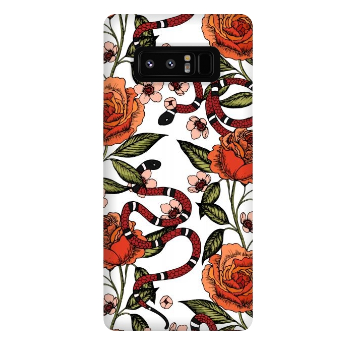 Galaxy Note 8 StrongFit Roses and snake. White pattern by Julia Badeeva