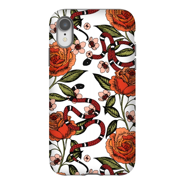 iPhone Xr StrongFit Roses and snake. White pattern by Julia Badeeva