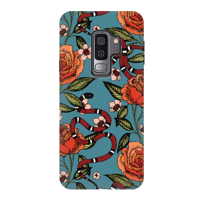 Galaxy S9 plus StrongFit Roses and snake. Blue pattern by Julia Badeeva