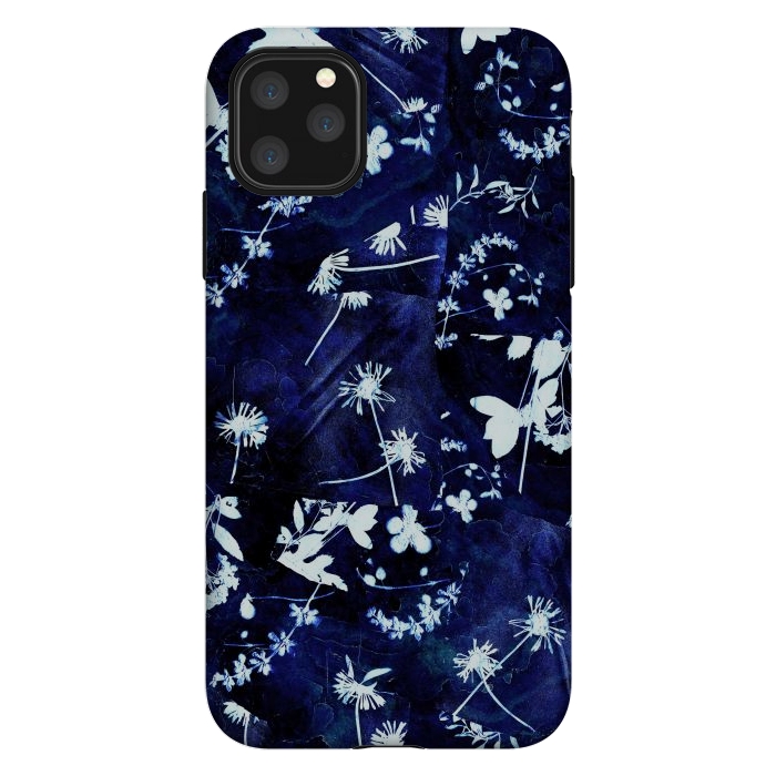 iPhone 11 Pro Max StrongFit Pressed flowers indigo cyanotype by Oana 