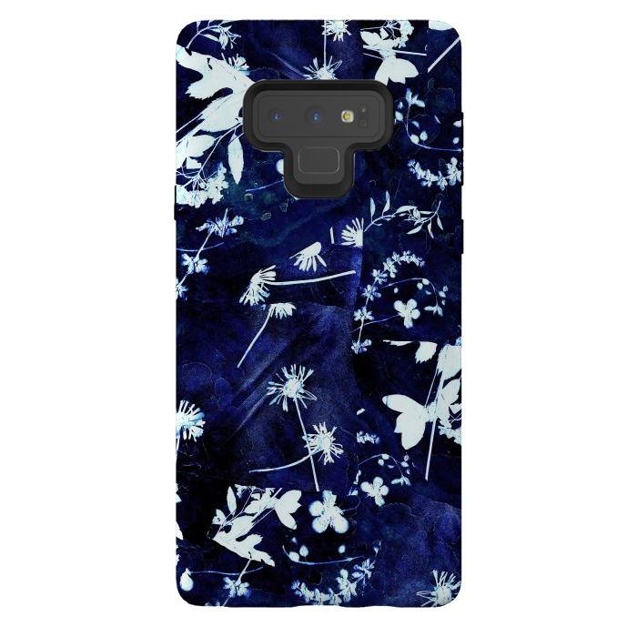 Galaxy Note 9 StrongFit Pressed flowers indigo cyanotype by Oana 