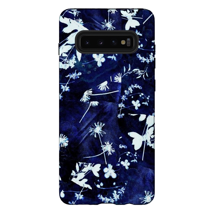 Galaxy S10 plus StrongFit Pressed flowers indigo cyanotype by Oana 