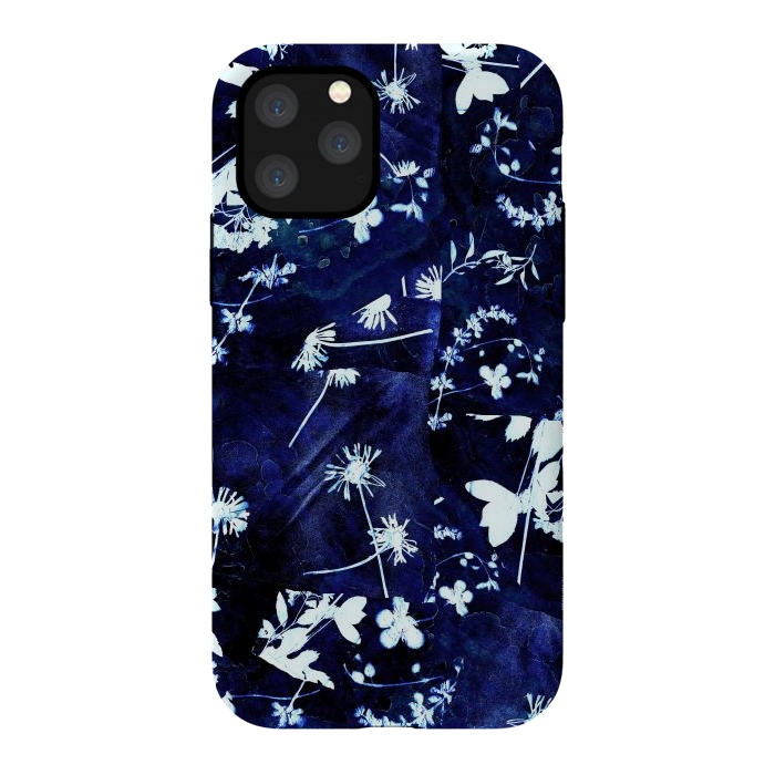 iPhone 11 Pro StrongFit Pressed flowers indigo cyanotype by Oana 