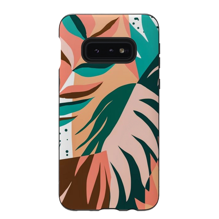 Galaxy S10e StrongFit Watching The Leaves Turn, Tropical Autumn Colorful Eclectic Abstract Palm Nature Boho Graphic Design by Uma Prabhakar Gokhale