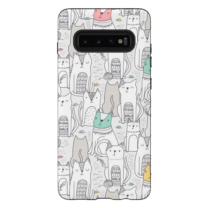 Galaxy S10 plus StrongFit Doodle cute cats by Anna Alekseeva