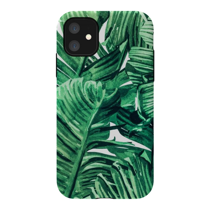 iPhone 11 StrongFit Tropical State of Mind | Watercolor Palm Banana Leaves Painting | Botanical Jungle Bohemian Plants by Uma Prabhakar Gokhale