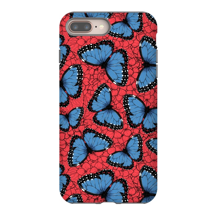 iPhone 7 plus StrongFit Blue Morpho butterfly on red hydrangea by Katerina Kirilova