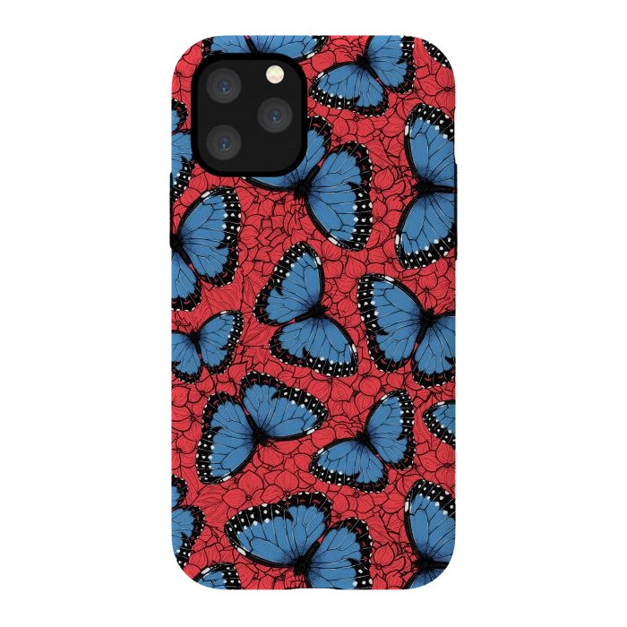 iPhone 11 Pro StrongFit Blue Morpho butterfly on red hydrangea by Katerina Kirilova