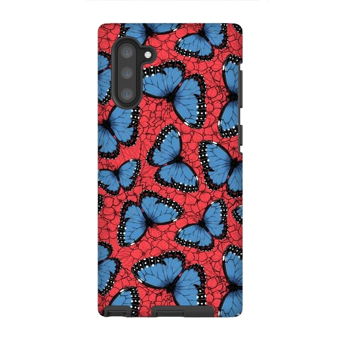 Galaxy Note 10 StrongFit Blue Morpho butterfly on red hydrangea by Katerina Kirilova