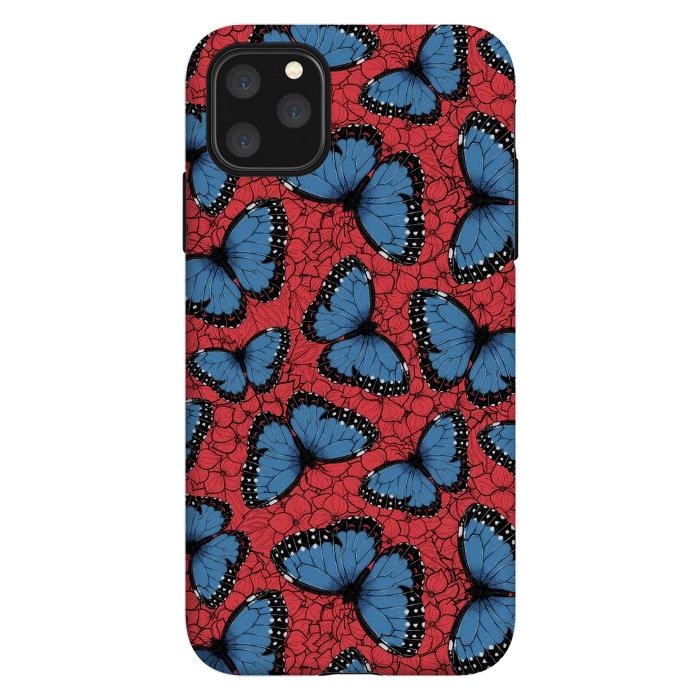 iPhone 11 Pro Max StrongFit Blue Morpho butterfly on red hydrangea by Katerina Kirilova