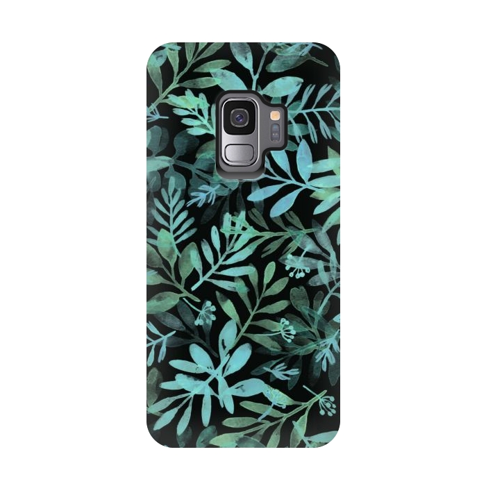 Galaxy S9 StrongFit emerald branches on a black background by Alena Ganzhela