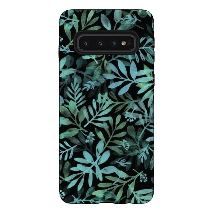 Galaxy S10 StrongFit emerald branches on a black background by Alena Ganzhela