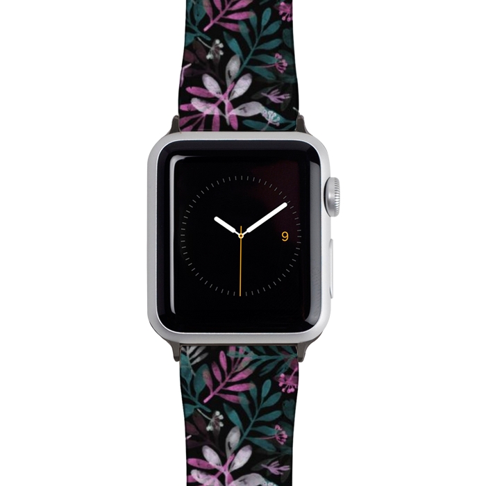 Watch 42mm / 44mm Strap PU leather pink and green branches by Alena Ganzhela