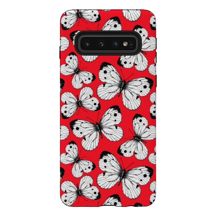 Galaxy S10 StrongFit Cabbage butterfly pattern on red by Katerina Kirilova
