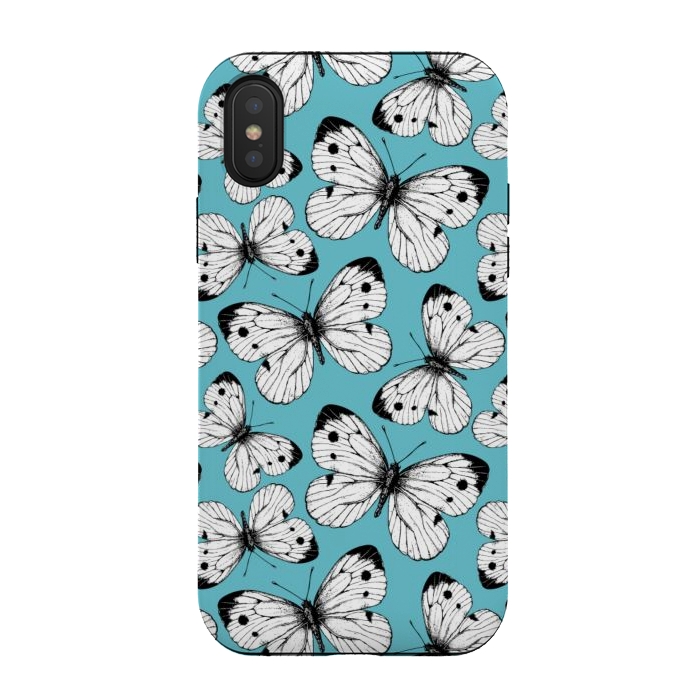 iPhone Xs / X StrongFit Cabbage butterfly pattern on blue by Katerina Kirilova