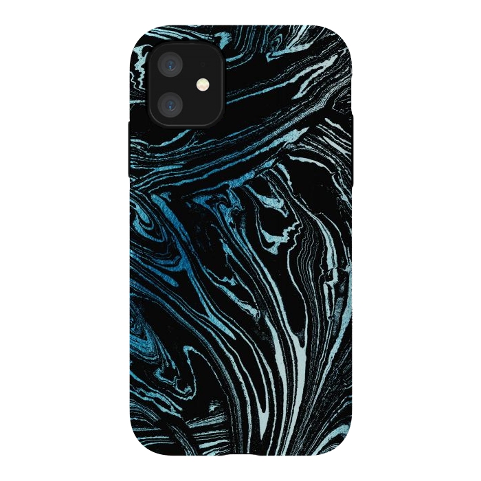 iPhone 11 StrongFit Metallic blue marble stripes by Oana 