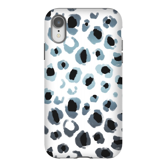 iPhone Xr StrongFit Blue silver leopard spots by Oana 