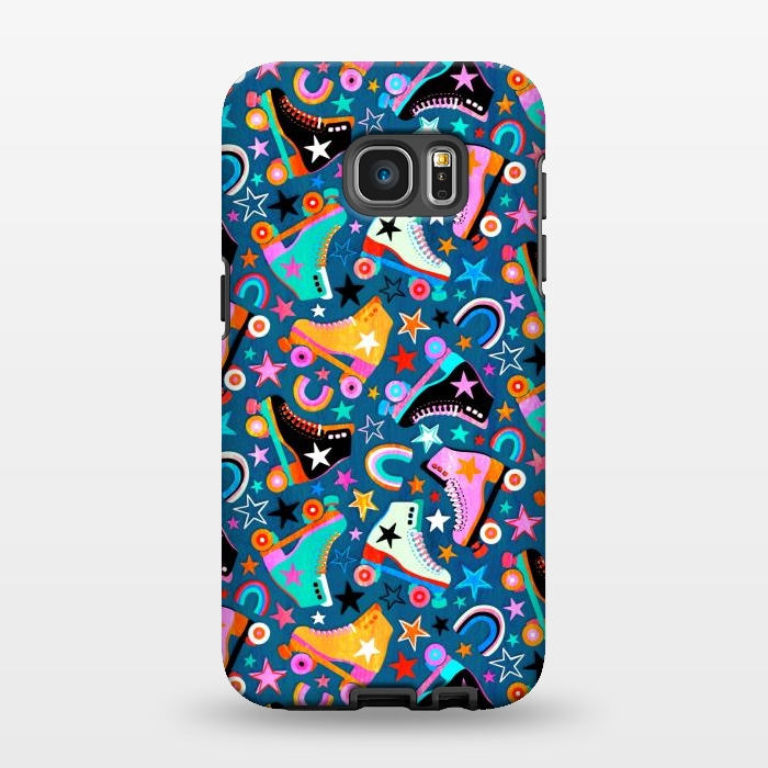 Galaxy S7 EDGE StrongFit Retro Rainbow Roller Skates and Stars by Micklyn Le Feuvre