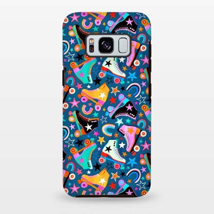 Galaxy S8 plus StrongFit Retro Rainbow Roller Skates and Stars by Micklyn Le Feuvre