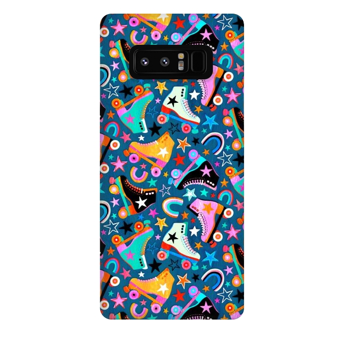 Galaxy Note 8 StrongFit Retro Rainbow Roller Skates and Stars by Micklyn Le Feuvre