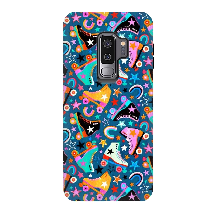 Galaxy S9 plus StrongFit Retro Rainbow Roller Skates and Stars by Micklyn Le Feuvre