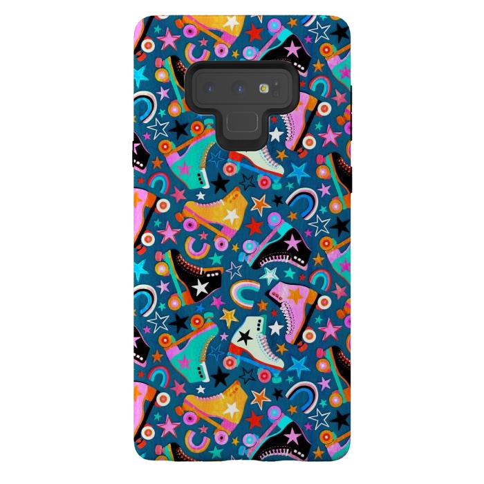 Galaxy Note 9 StrongFit Retro Rainbow Roller Skates and Stars by Micklyn Le Feuvre