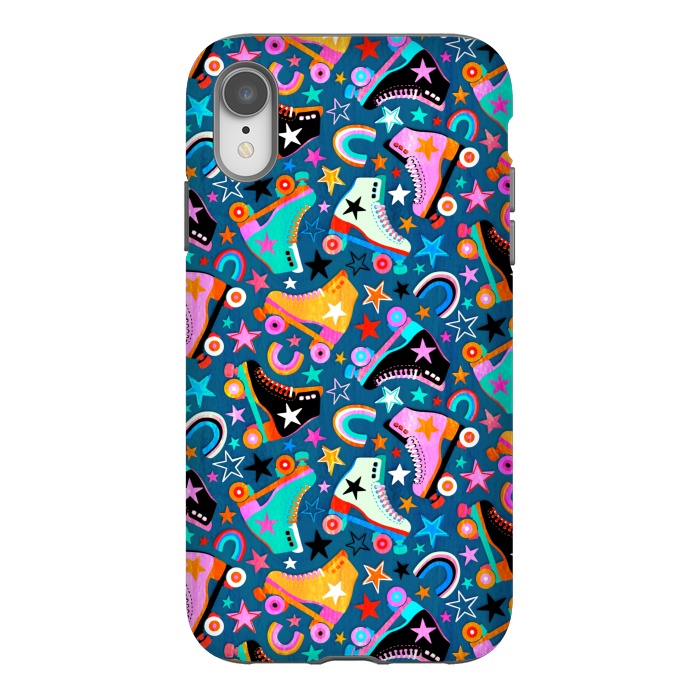 iPhone Xr StrongFit Retro Rainbow Roller Skates and Stars by Micklyn Le Feuvre
