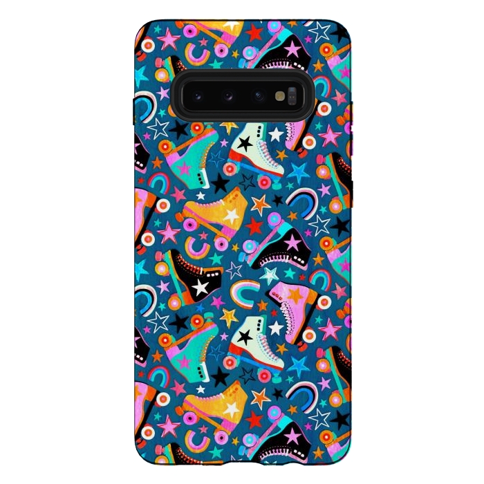 Galaxy S10 plus StrongFit Retro Rainbow Roller Skates and Stars by Micklyn Le Feuvre
