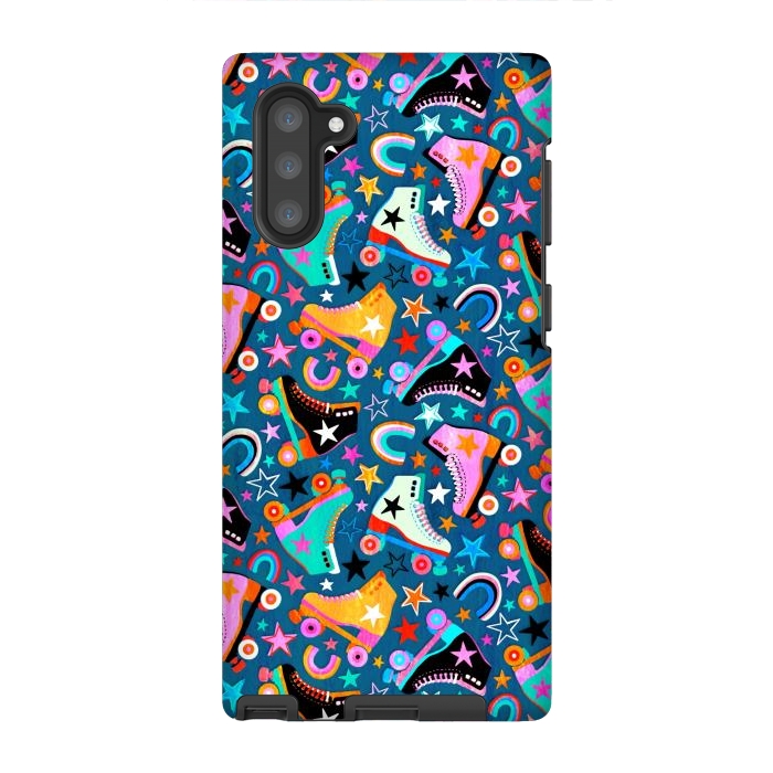 Galaxy Note 10 StrongFit Retro Rainbow Roller Skates and Stars by Micklyn Le Feuvre