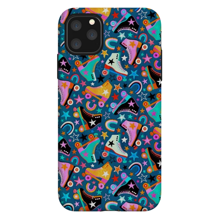 iPhone 11 Pro Max StrongFit Retro Rainbow Roller Skates and Stars by Micklyn Le Feuvre