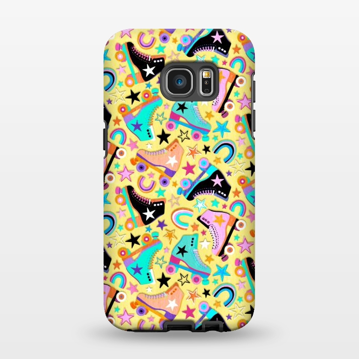 Galaxy S7 EDGE StrongFit Retro Roller Skates on Yellow by Micklyn Le Feuvre