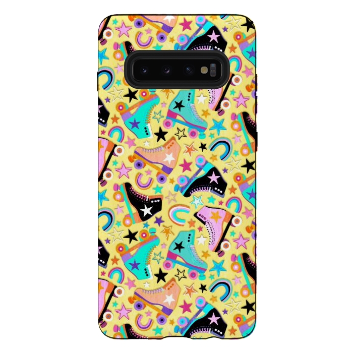 Galaxy S10 plus StrongFit Retro Roller Skates on Yellow by Micklyn Le Feuvre