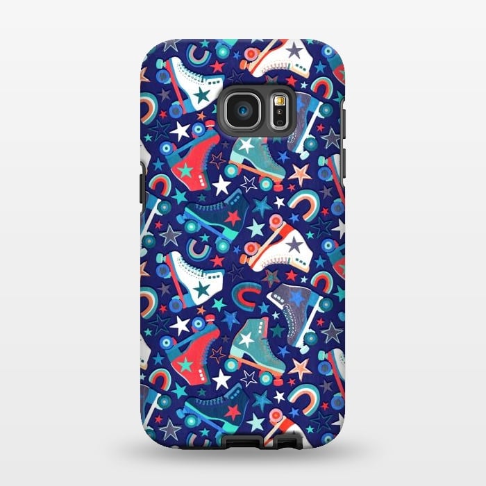 Galaxy S7 EDGE StrongFit Red, White and Blue Retro Roller Skates by Micklyn Le Feuvre