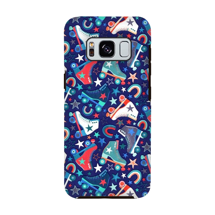 Galaxy S8 StrongFit Red, White and Blue Retro Roller Skates by Micklyn Le Feuvre