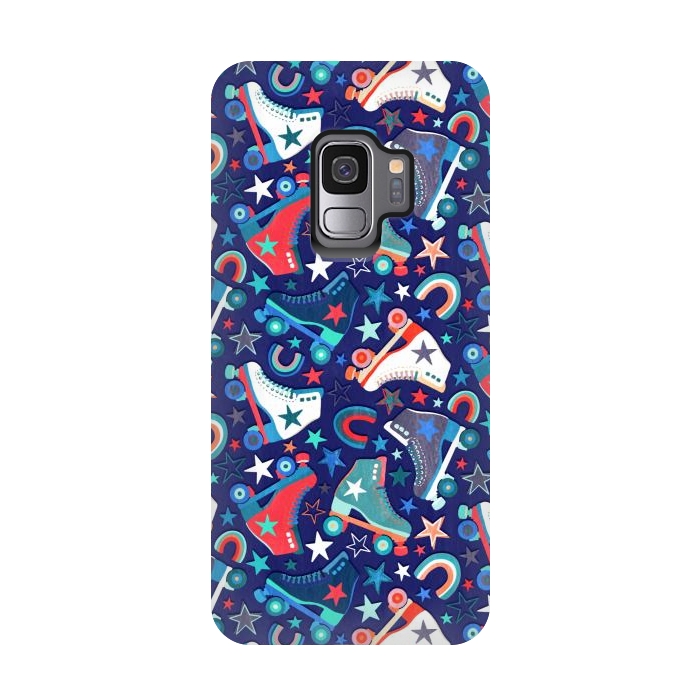 Galaxy S9 StrongFit Red, White and Blue Retro Roller Skates by Micklyn Le Feuvre