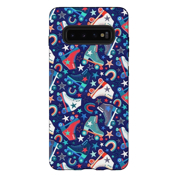 Galaxy S10 plus StrongFit Red, White and Blue Retro Roller Skates by Micklyn Le Feuvre
