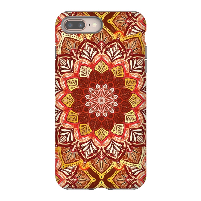 iPhone 7 plus StrongFit Boho Mandala in Rust Red and Faux Gold by Micklyn Le Feuvre
