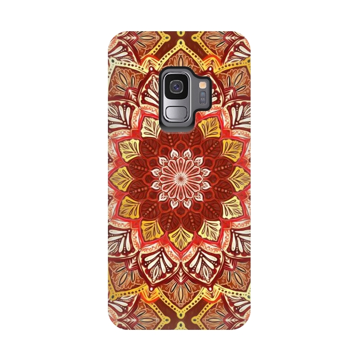 Galaxy S9 StrongFit Boho Mandala in Rust Red and Faux Gold by Micklyn Le Feuvre