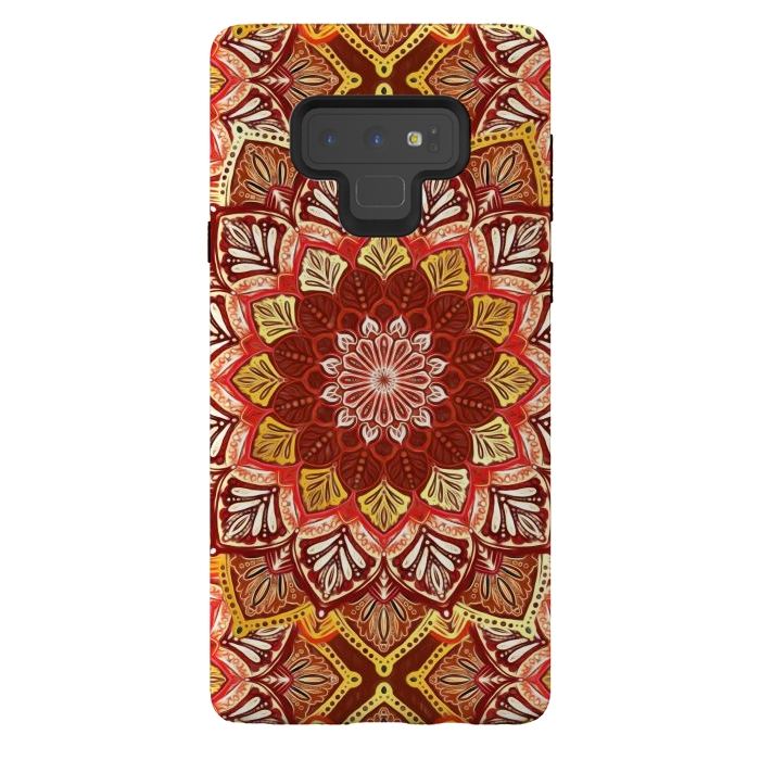 Galaxy Note 9 StrongFit Boho Mandala in Rust Red and Faux Gold by Micklyn Le Feuvre