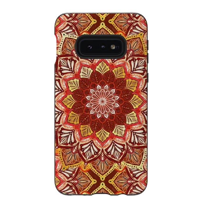 Galaxy S10e StrongFit Boho Mandala in Rust Red and Faux Gold by Micklyn Le Feuvre