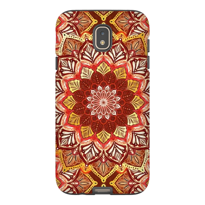 Galaxy J7 StrongFit Boho Mandala in Rust Red and Faux Gold by Micklyn Le Feuvre