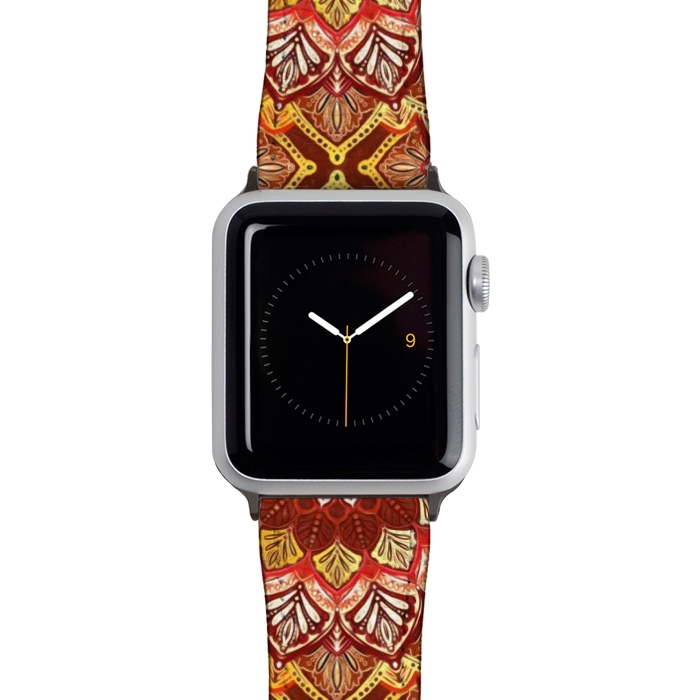 Watch 42mm / 44mm Strap PU leather Boho Mandala in Rust Red and Faux Gold by Micklyn Le Feuvre