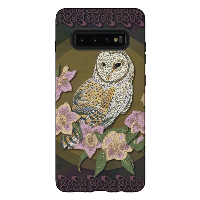 Galaxy S10 plus StrongFit Owl & Hellebore by Lotti Brown