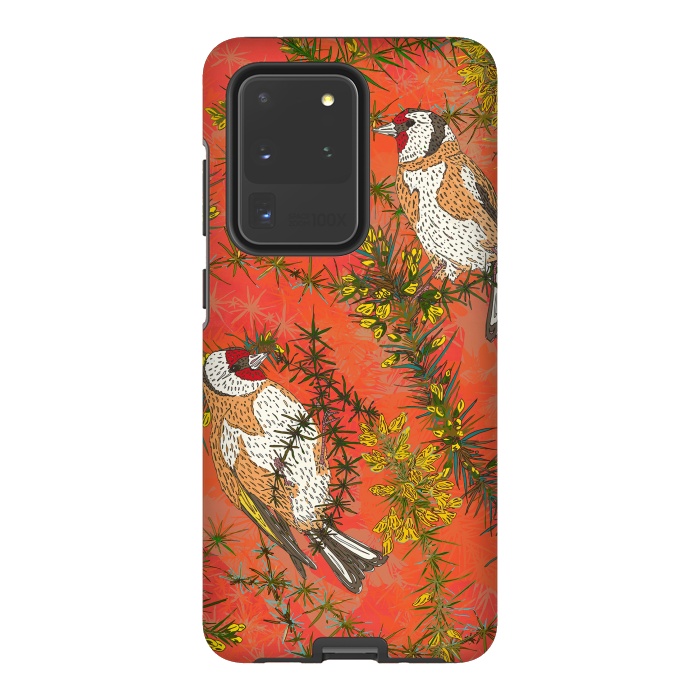 Galaxy S20 Ultra StrongFit Goldfinches in Gorse by Lotti Brown