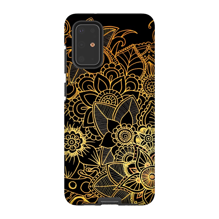 Galaxy S20 Plus StrongFit Floral Doodle Gold G523 by Medusa GraphicArt