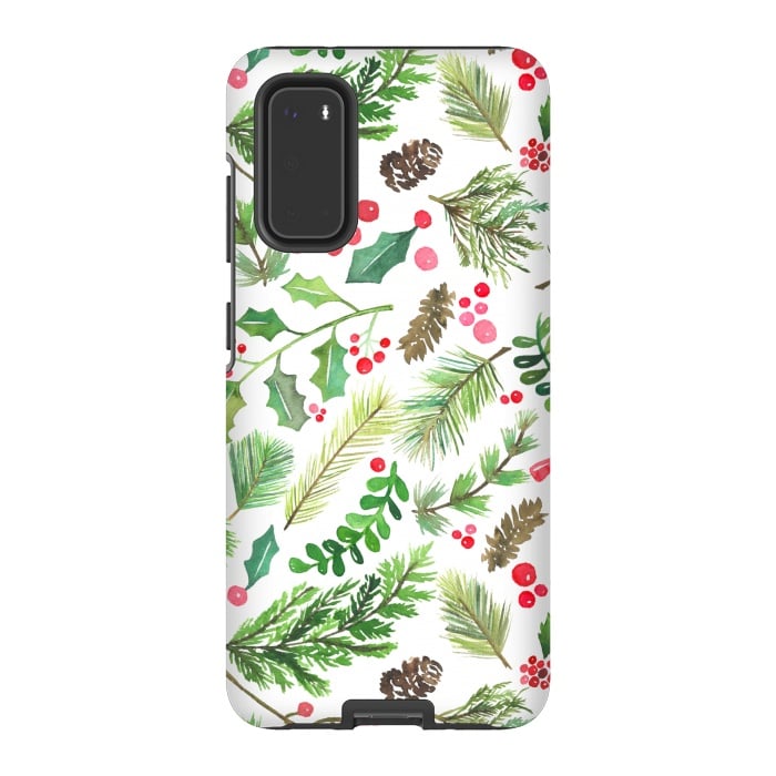 Galaxy S20 StrongFit Watercolor Christmas Greenery by Noonday Design