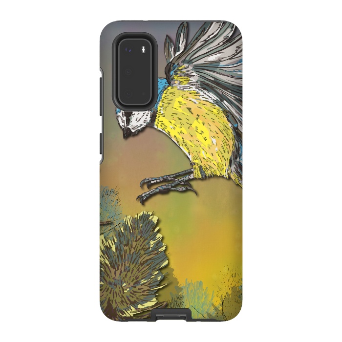 Galaxy S20 StrongFit Blue Tit and Teasels by Lotti Brown