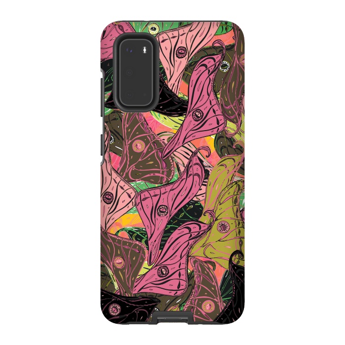 Galaxy S20 StrongFit Boho Butterfly Wings in Pink & Green by Lotti Brown