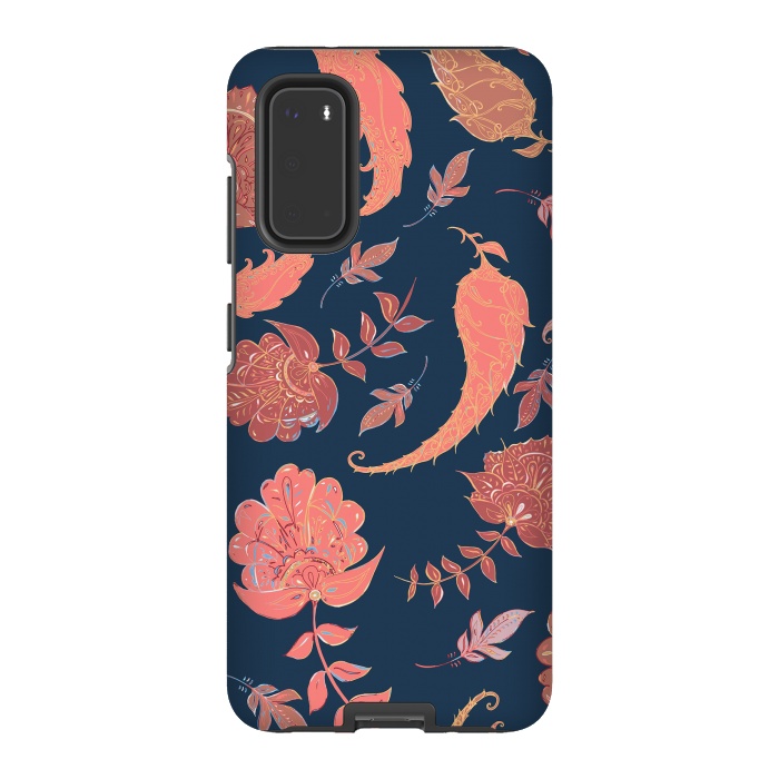 Galaxy S20 StrongFit Paradise Pattern - Coral & Blue by Lotti Brown
