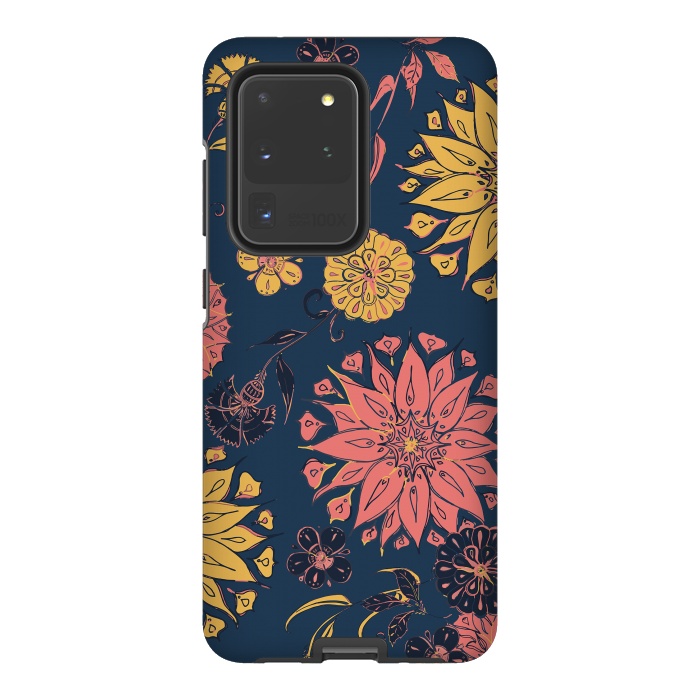 Galaxy S20 Ultra StrongFit Multi-Florals - Blue, Pink & Yellow by Lotti Brown